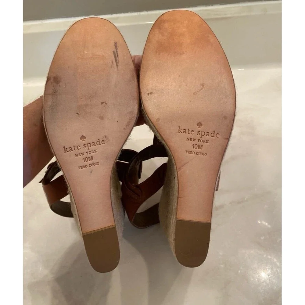 Kate Spade Studded Espadrille Platform Wedge Sandals Brown Leather Size 10 - Picture 8 of 12